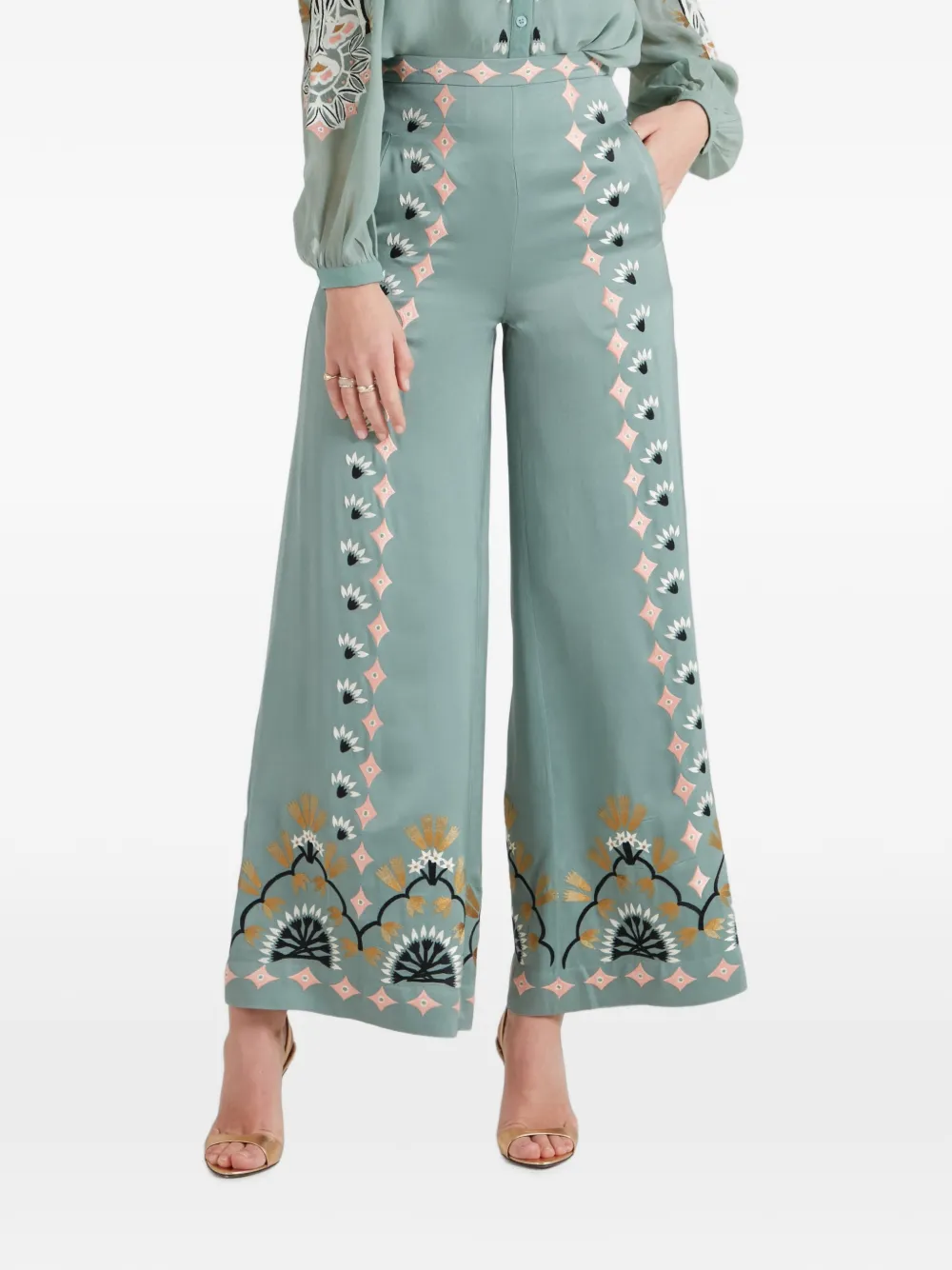 Temperley London Rosalba broek met borduurwerk Groen
