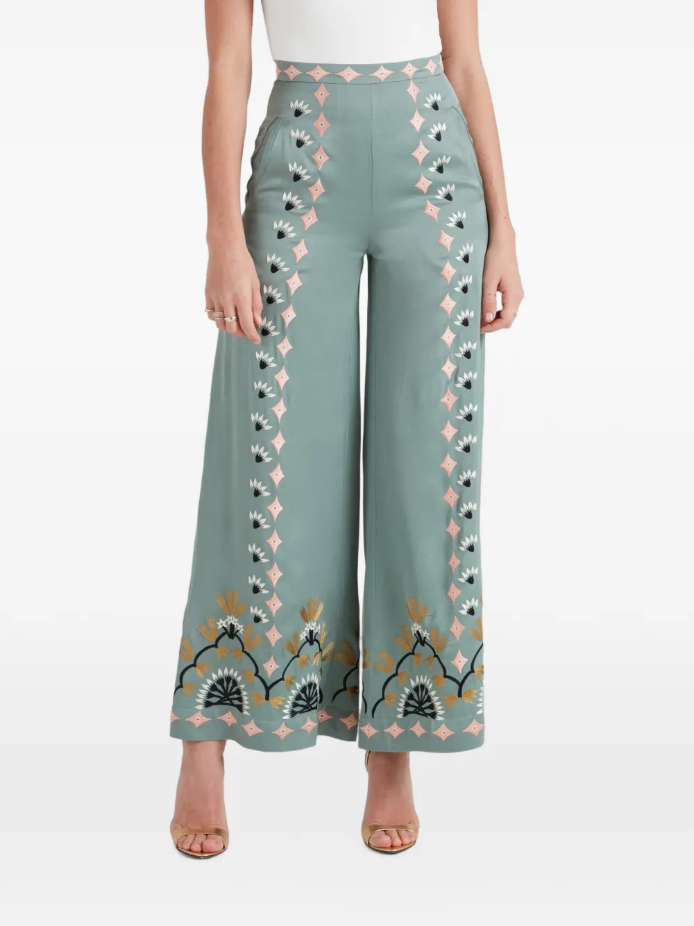 Temperley London Rosalba broek met borduurwerk Groen