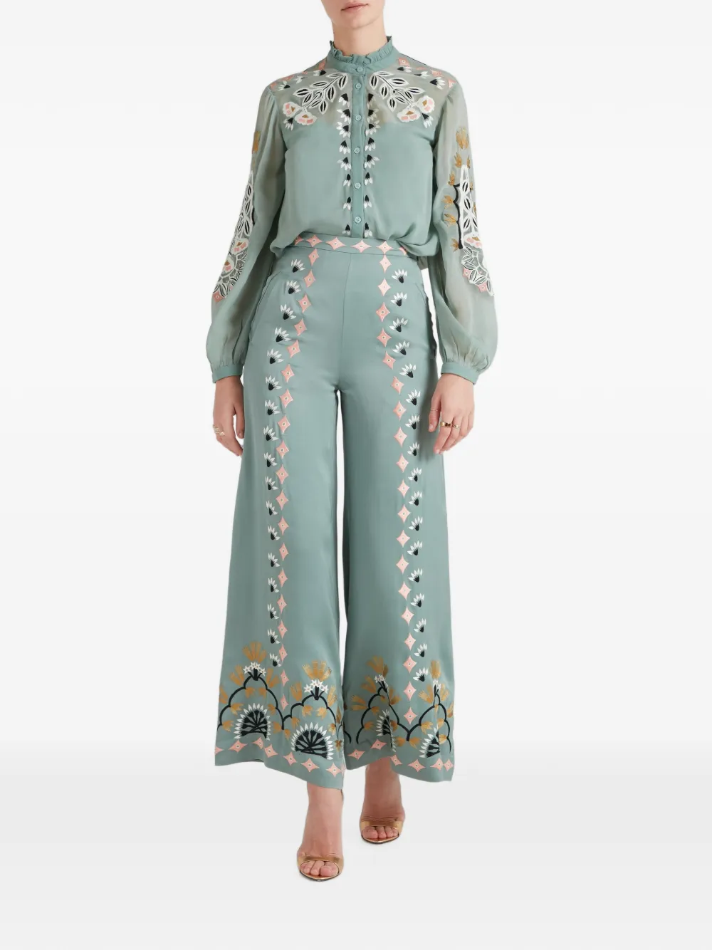 Temperley London Rosalba broek met borduurwerk Groen