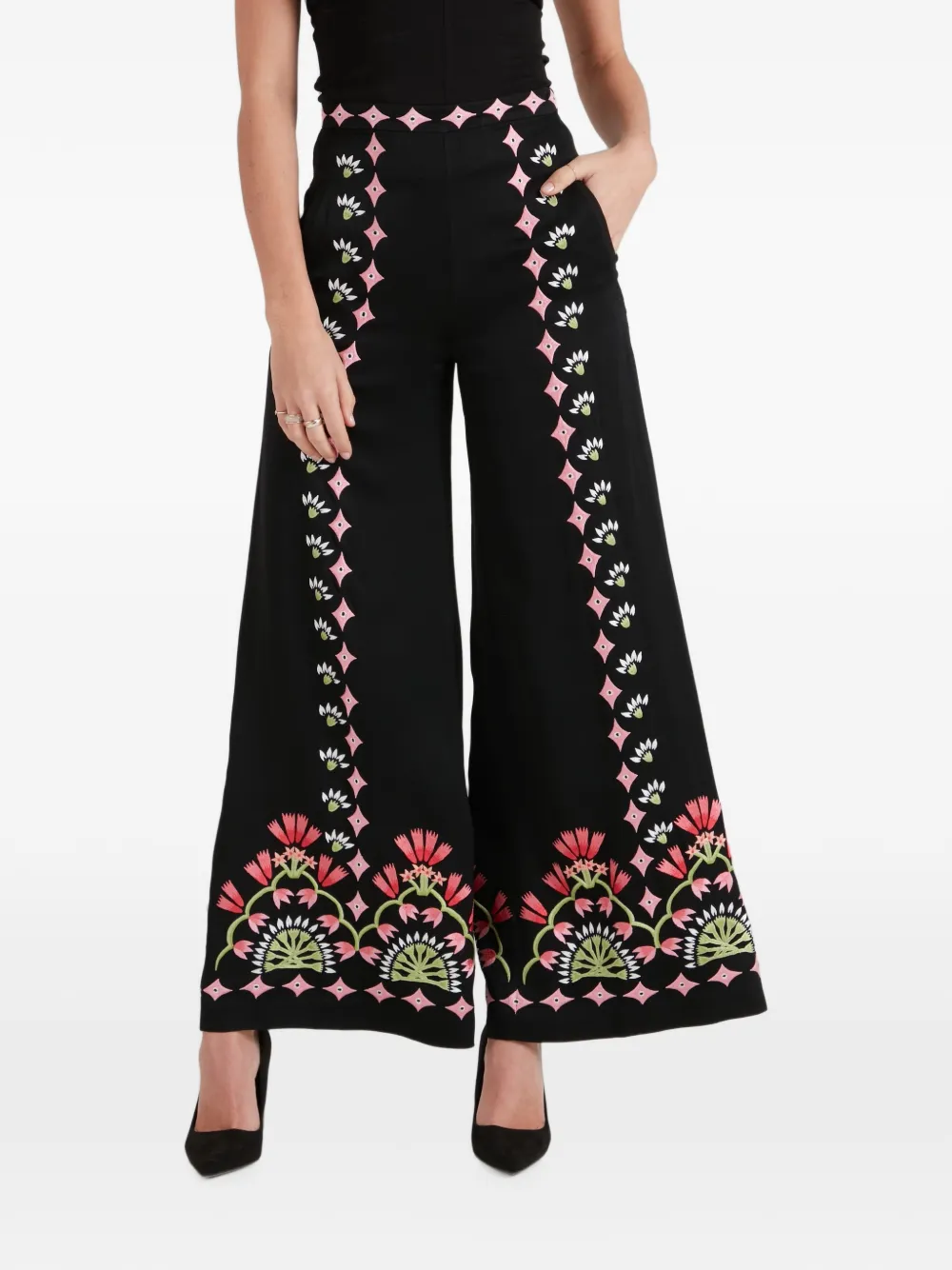 Temperley London Rosalba palazzo broek met borduurwerk Zwart