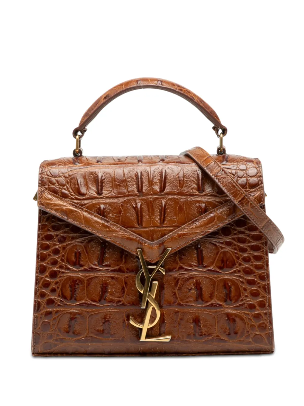 Saint Laurent Pre-Owned 2010-2026 Mini Croc Embossed Calfskin Monogram Cassandra Top Handle Bag satchel - Marrone