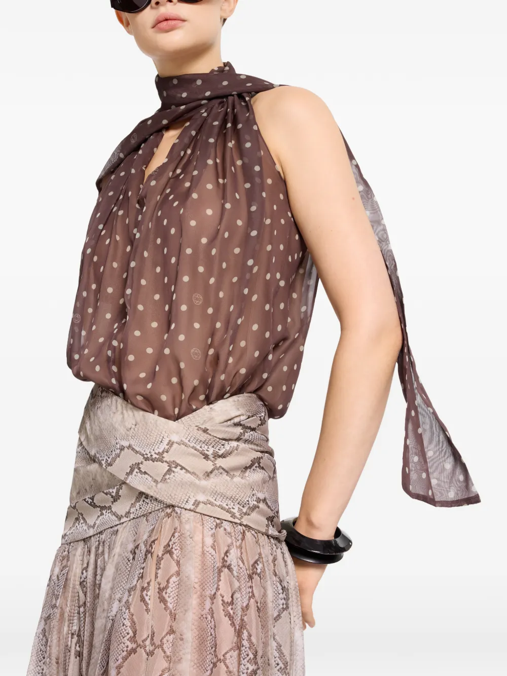 Elie Saab Chiffon top met stippen Bruin