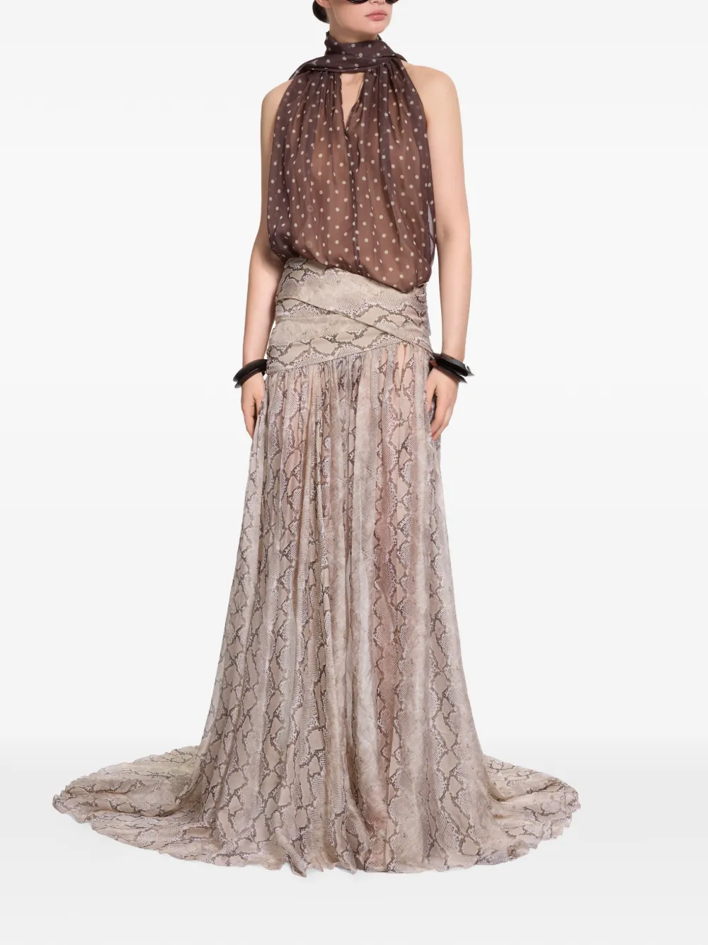 Elie Saab Chiffon top met stippen Bruin