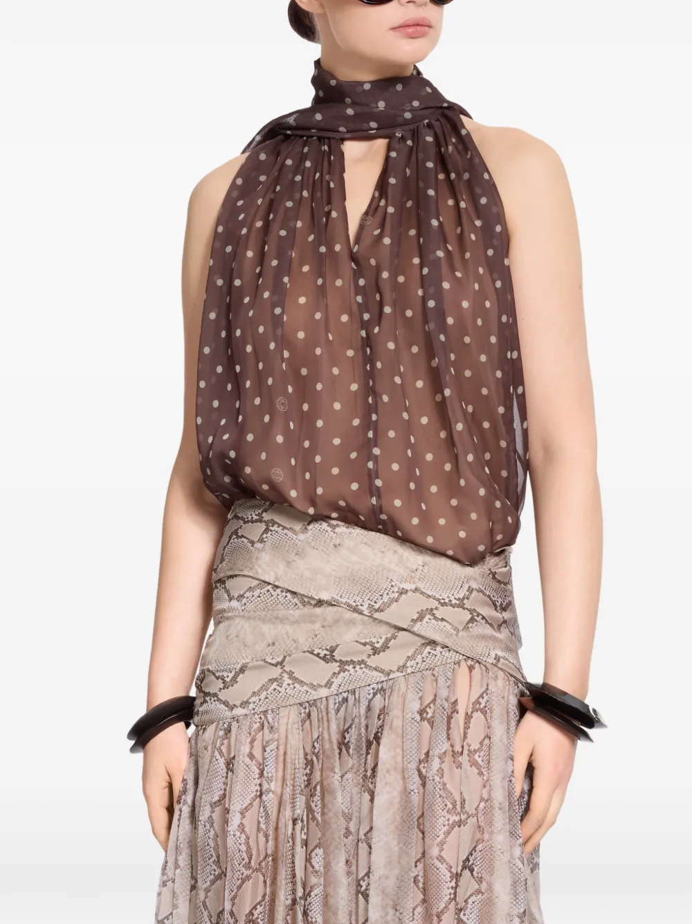 Elie Saab polka-dot chiffon top - Marrone