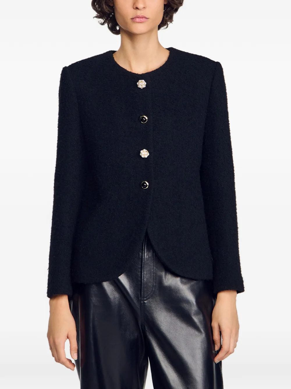 SANDRO Blazer met ronde hals en verfraaide knoop Zwart