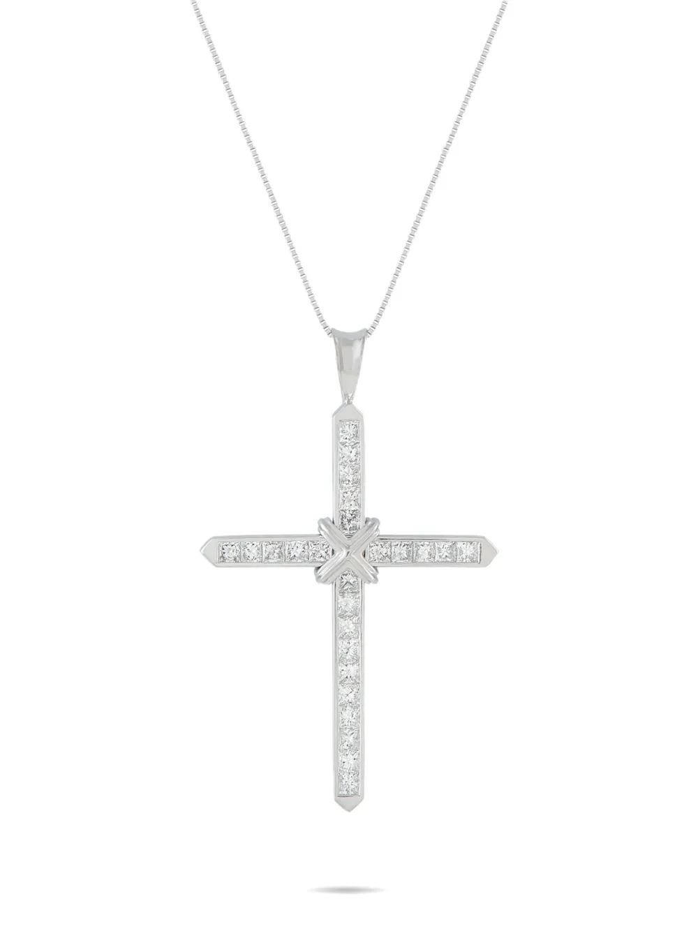 Pre-owned Lb Exclusive Diamond Cross Necklace In Silver