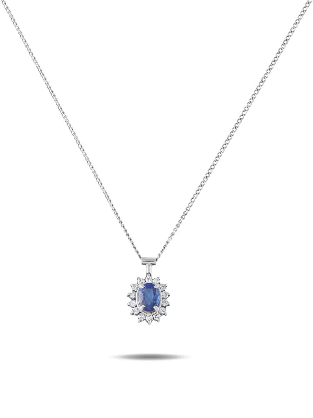 Pre-owned Lb Exclusive Sapphire And Diamond Necklace In Silver