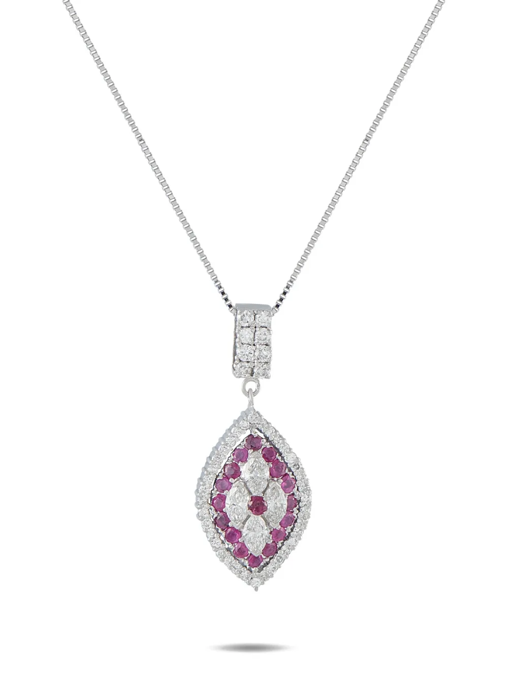 Pre-owned Lb Exclusive Diamond And Ruby Pendant Necklace In Silver