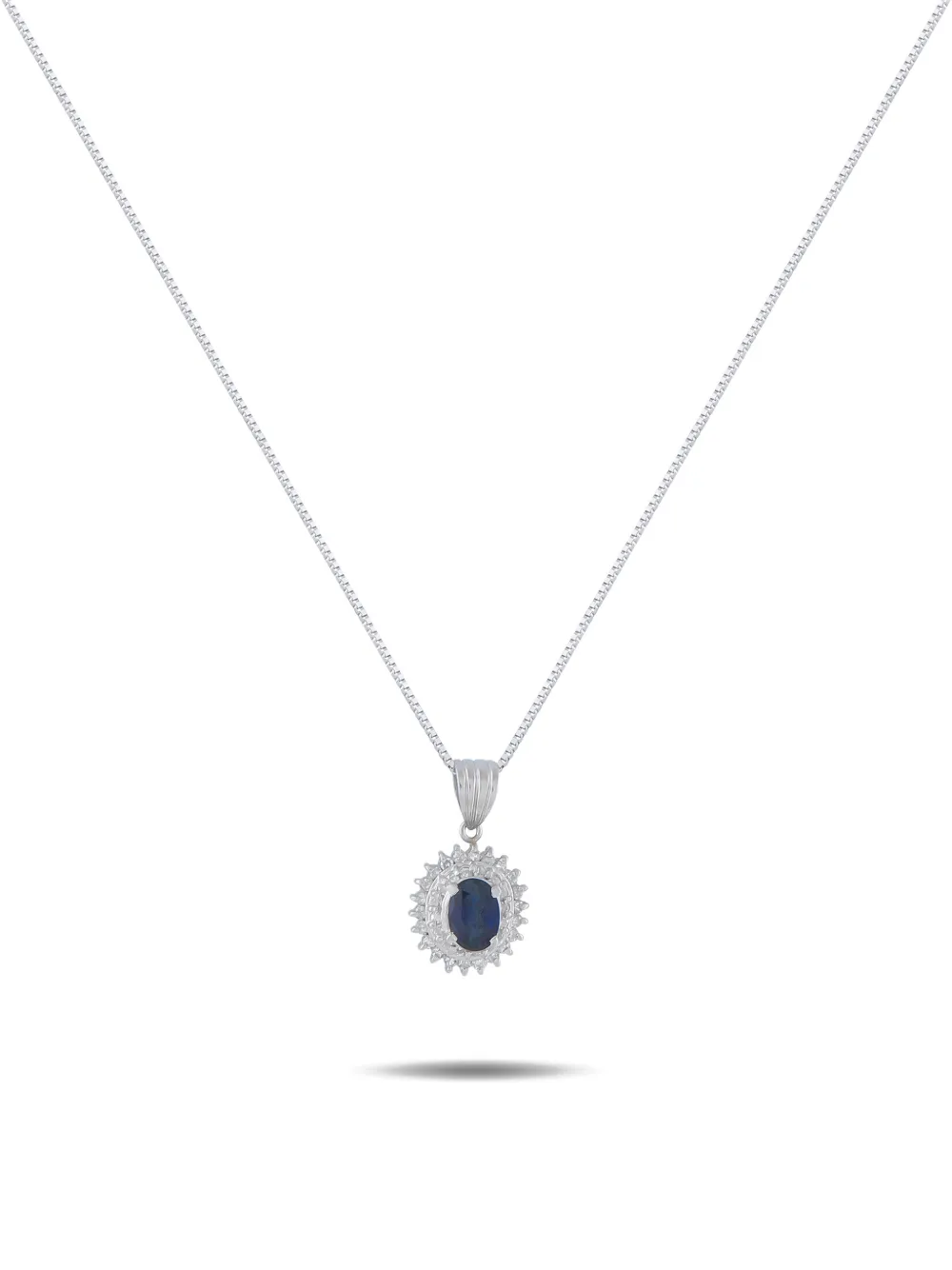 Pre-owned Lb Exclusive Sapphire And Diamond Necklace In Silver