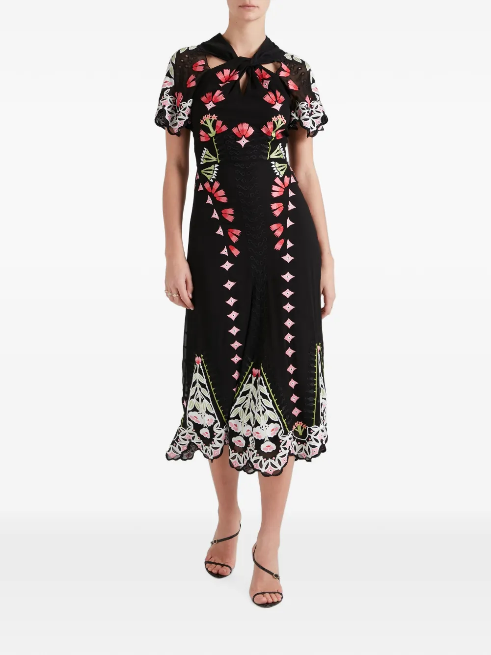 Temperley London Rosalba midi-jurk met geborduurde bloemen Zwart