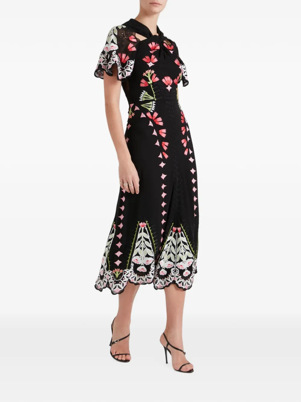 Temperley London Rosalba midi-jurk met geborduurde bloemen Zwart