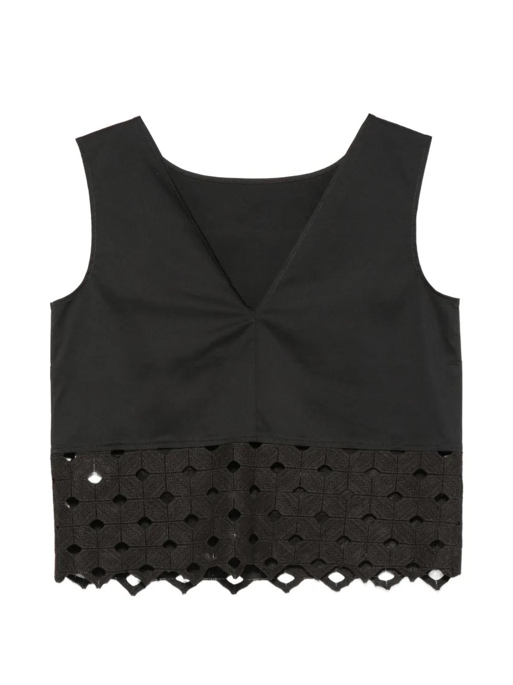  Max Mara Top Con Bordado Inglés - Negro 