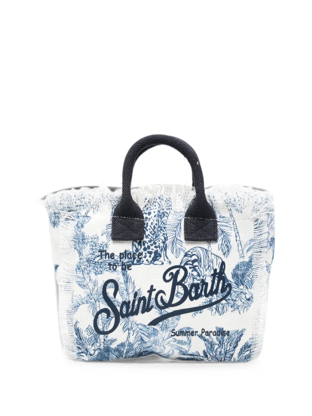 Mc2 Saint Barth Mini Vanity Fringed Logo-print Tote Bag In Red