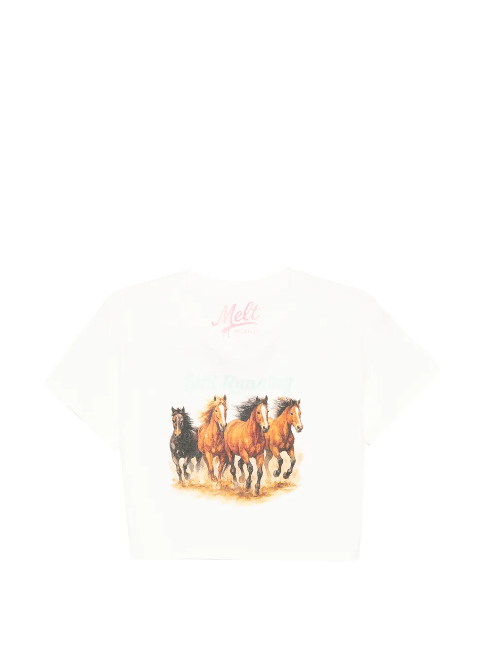 Melt horse-print cropped T-shirt - Bianco