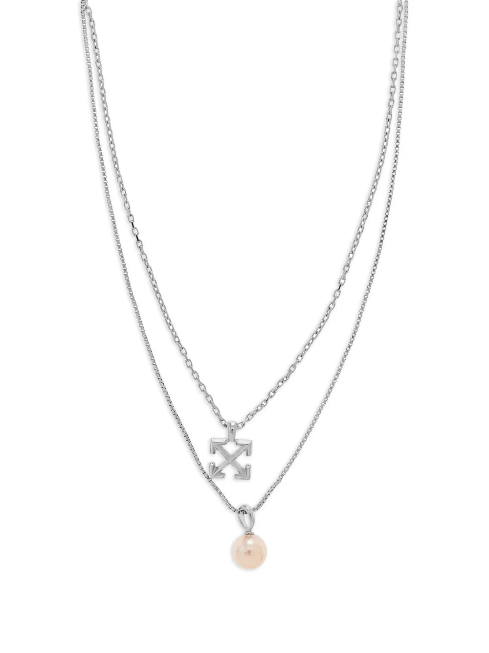 Off-White Arrows Faux-pearl Necklace in Silver, view 3