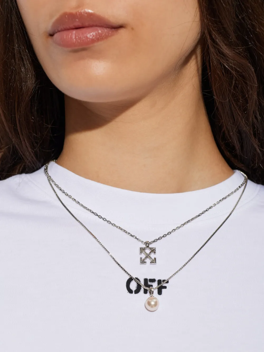 Off-White Arrows Faux-pearl Necklace in Silver, view 2