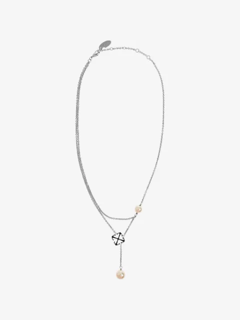 Off-White collar de doble capa con perlas artificiales