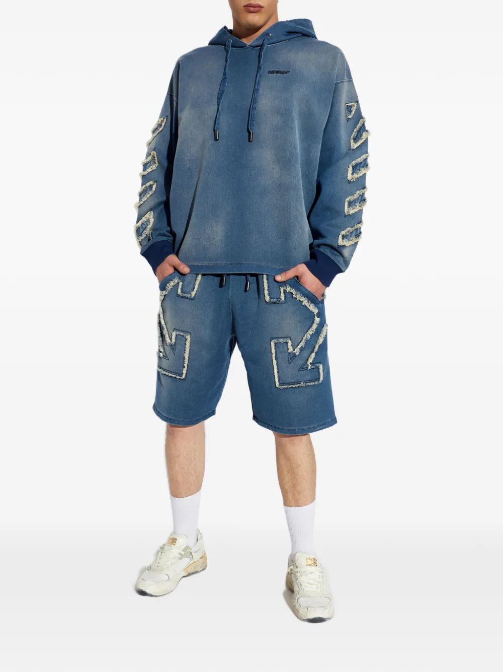 Off-White Hoodie met franje-patch Blauw