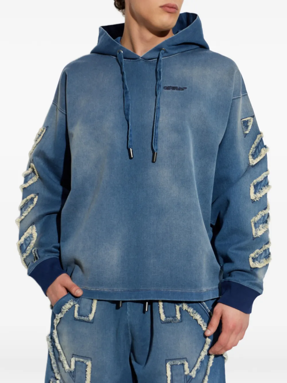 Off-White Hoodie met franje-patch Blauw
