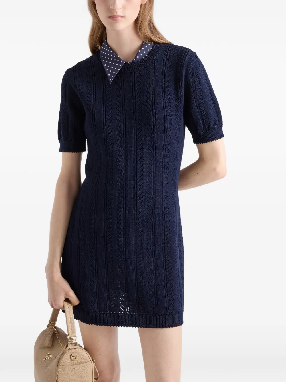 Prada Opengewerkte katoenen mini-jurk Blauw