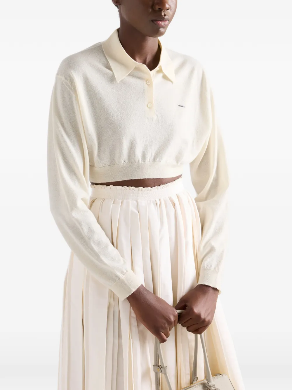 Prada Cropped kasjmier poloshirt Beige