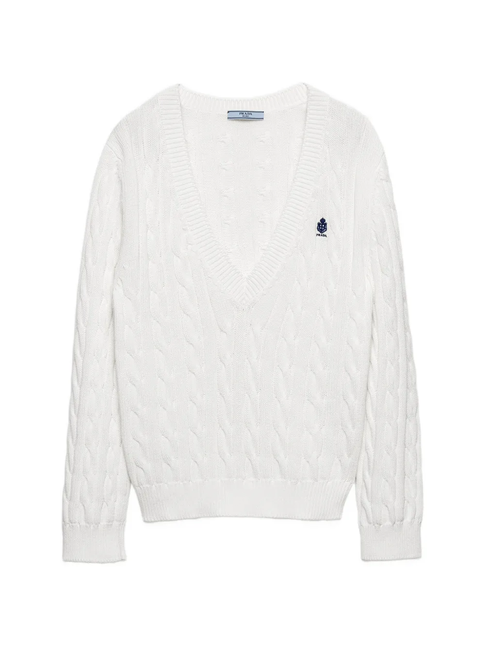 Prada cable-knit V-neck cotton sweater - Bianco