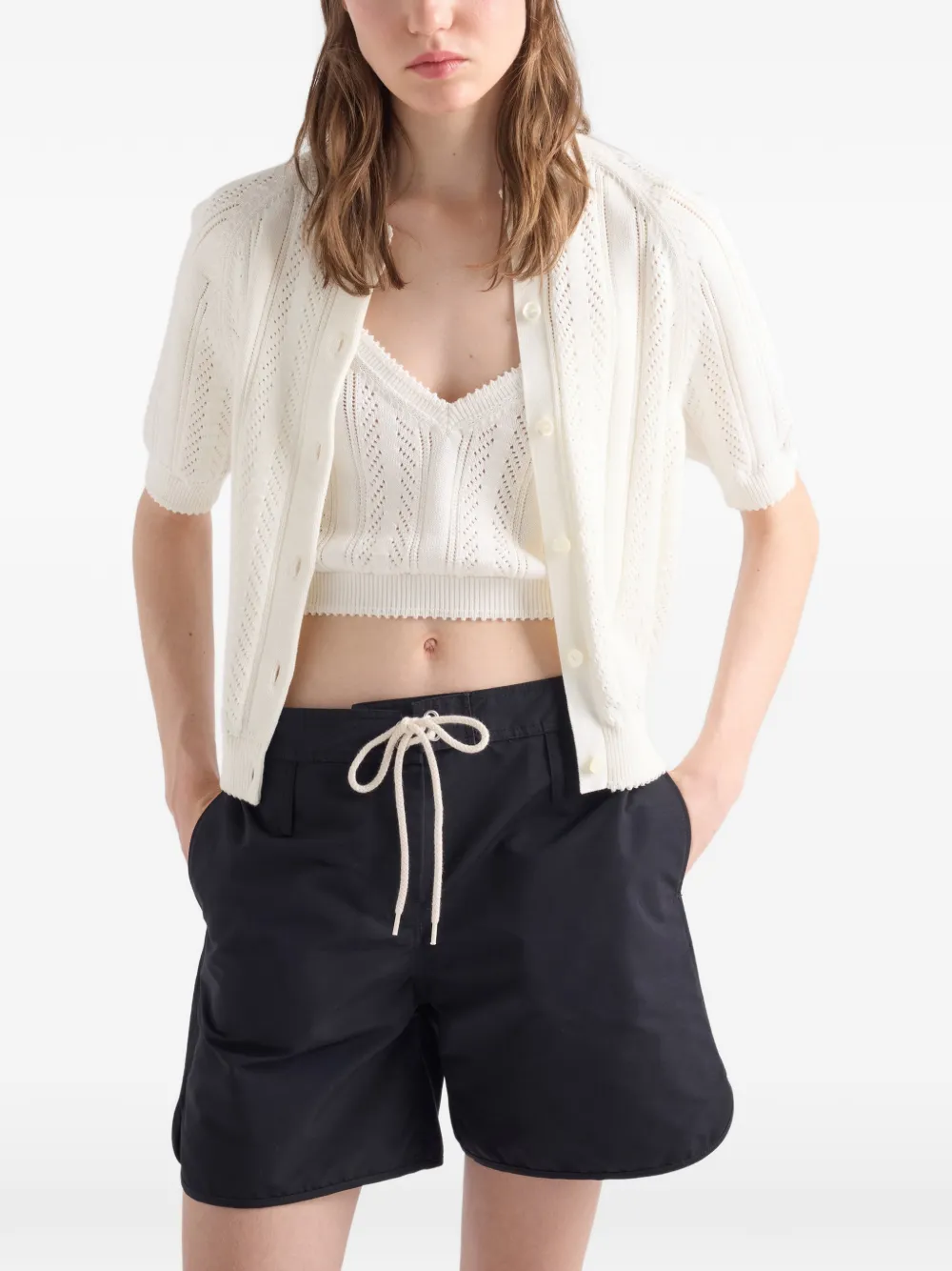 Prada Open katoenen vest met korte mouwen Wit