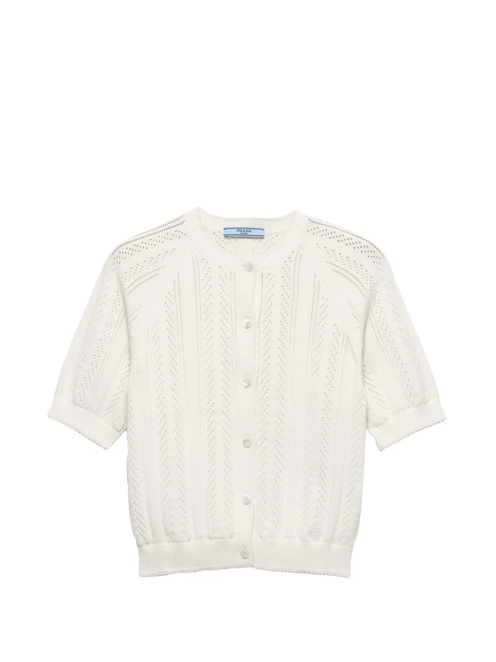 Prada short-sleeved openwork cotton cardigan - White
