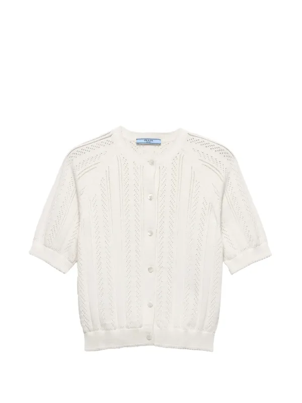 Prada short-sleeved Openwork Cotton Cardigan | White | FARFETCH JO