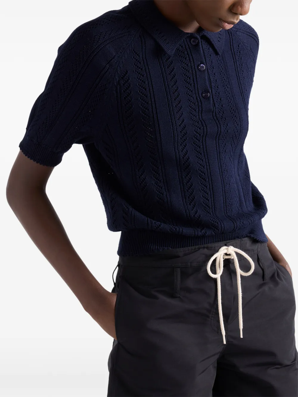 Prada Katoenen opengewerkt poloshirt Blauw
