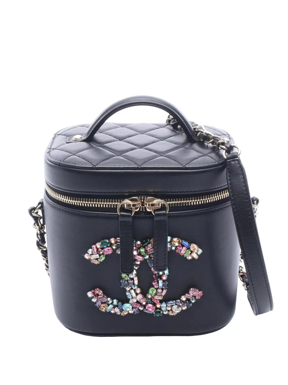 CHANEL Pre-Owned 2020 Lambskin CC Giant Crystal Mania Case vanity bag - Black