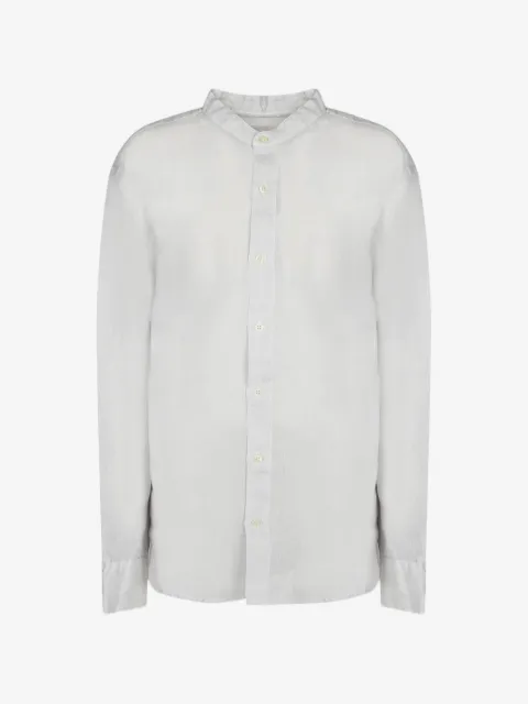 120% Lino camisa manga larga con cuello mao