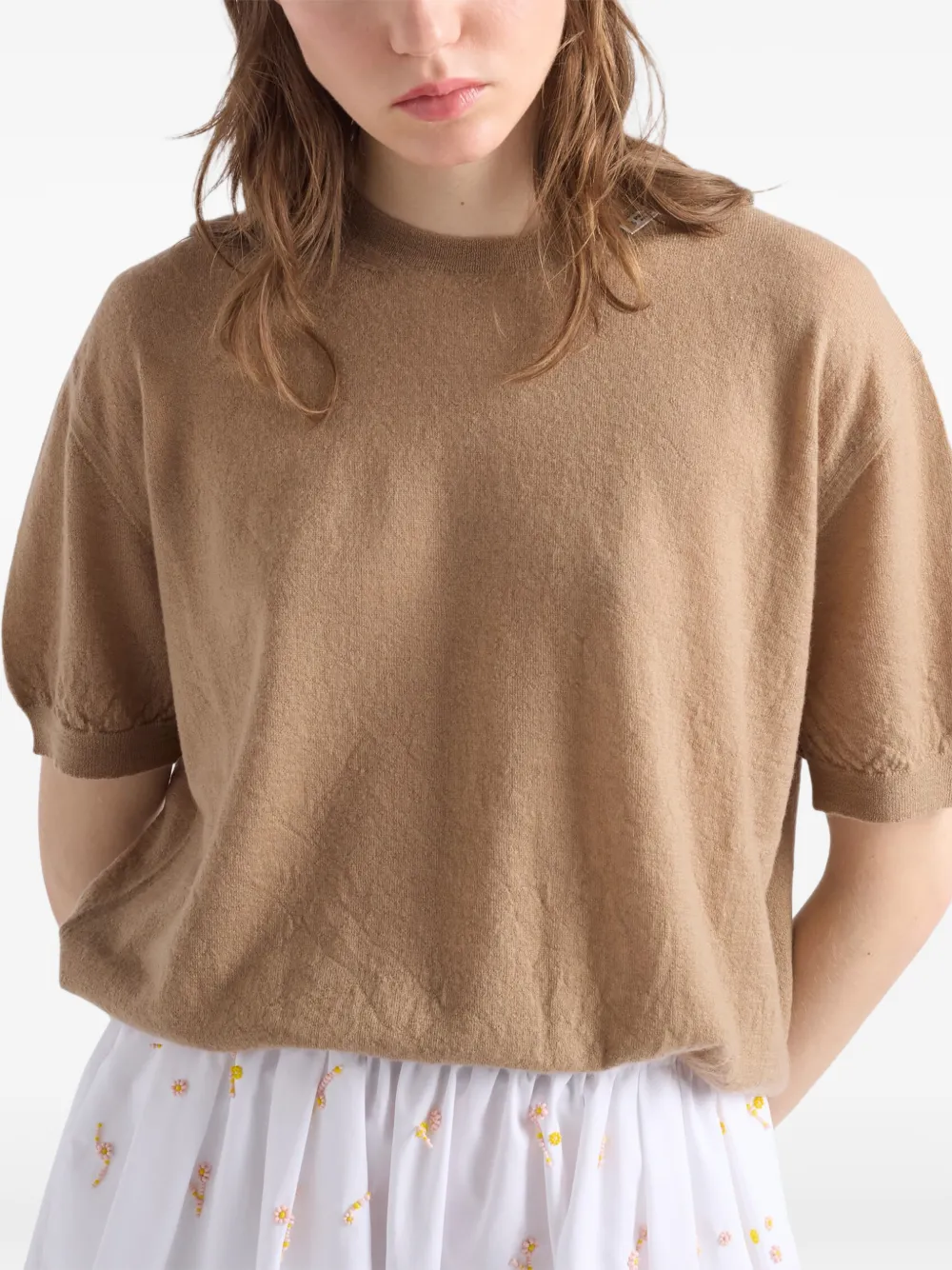 Prada Kasjmier trui met korte mouwen Beige