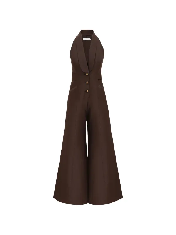 Zimmermann Halterneck Wide-leg Jumpsuit in Brown