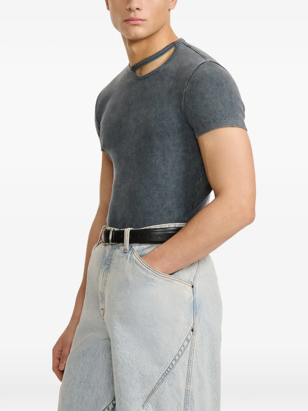 LGN LOUIS GABRIEL NOUCHI asymmetric-cutout ribbed T-shirt - Blu