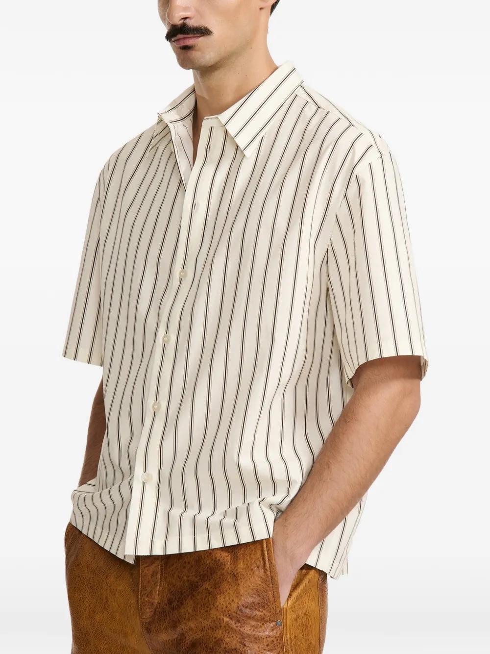 LGN LOUIS GABRIEL NOUCHI pinstripe short-sleeved shirt - Toni neutri