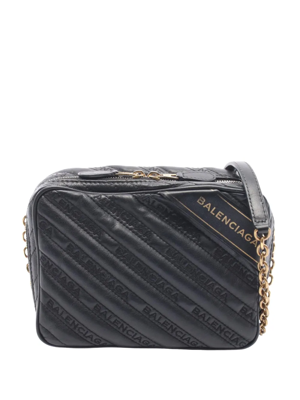 Balenciaga Pre-Owned 2018-2026 Calfskin Allover Logo Blanket Reporter XS crossbody bag - Nero