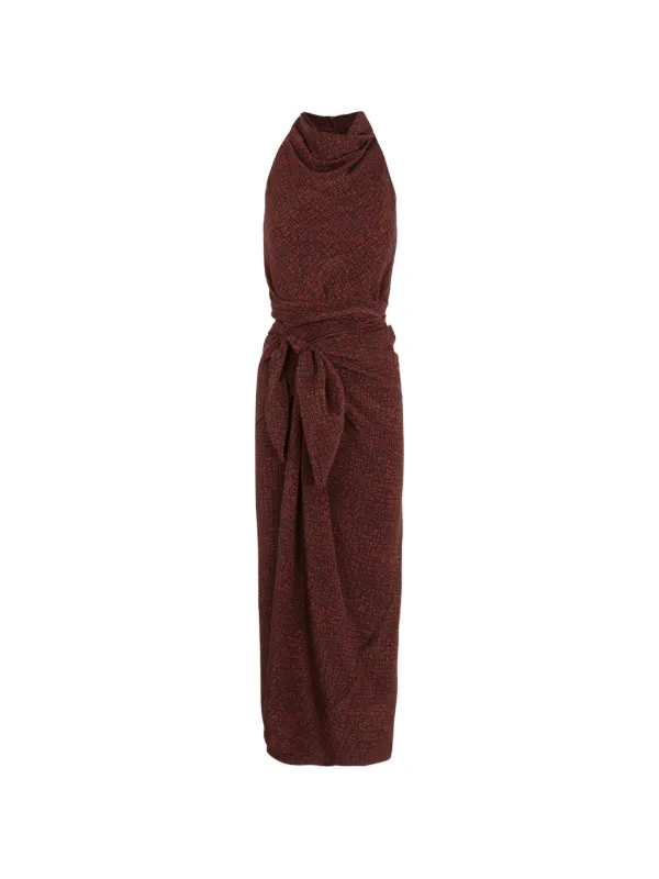 Cortana Corallo Printed Silk Dress in Brown