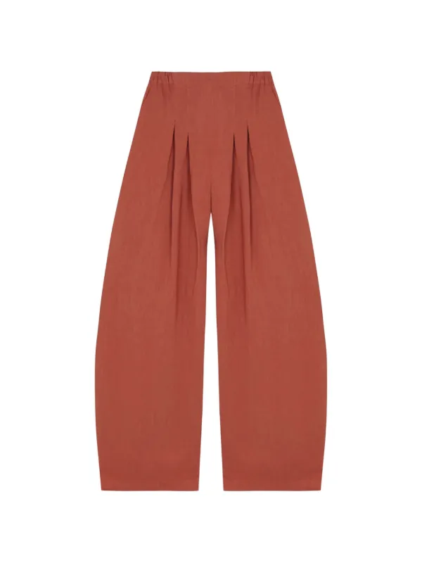 Cortana Elena Pleated Palazzo Pants in Orange