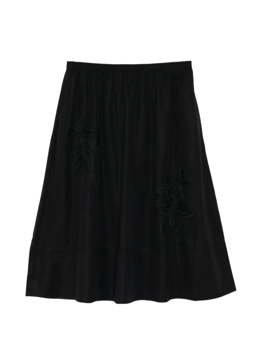 LESS Gonna con ricamo a fiori - Nero