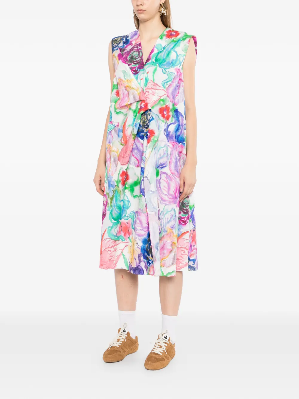 JNBY Jurk met bloemenprint en ruches Wit