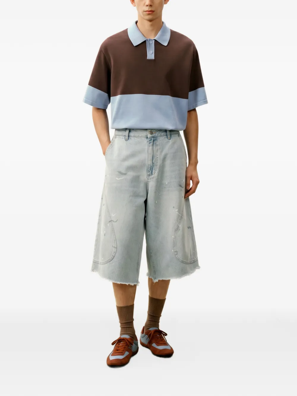 CROQUIS Denim shorts met verfspatten Blauw