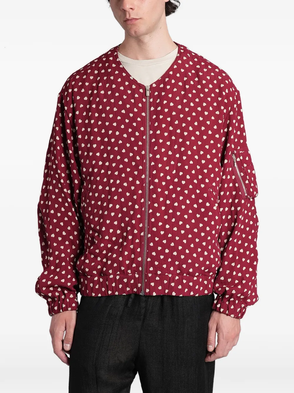 Needles heart-print bomber jacket - Rosso