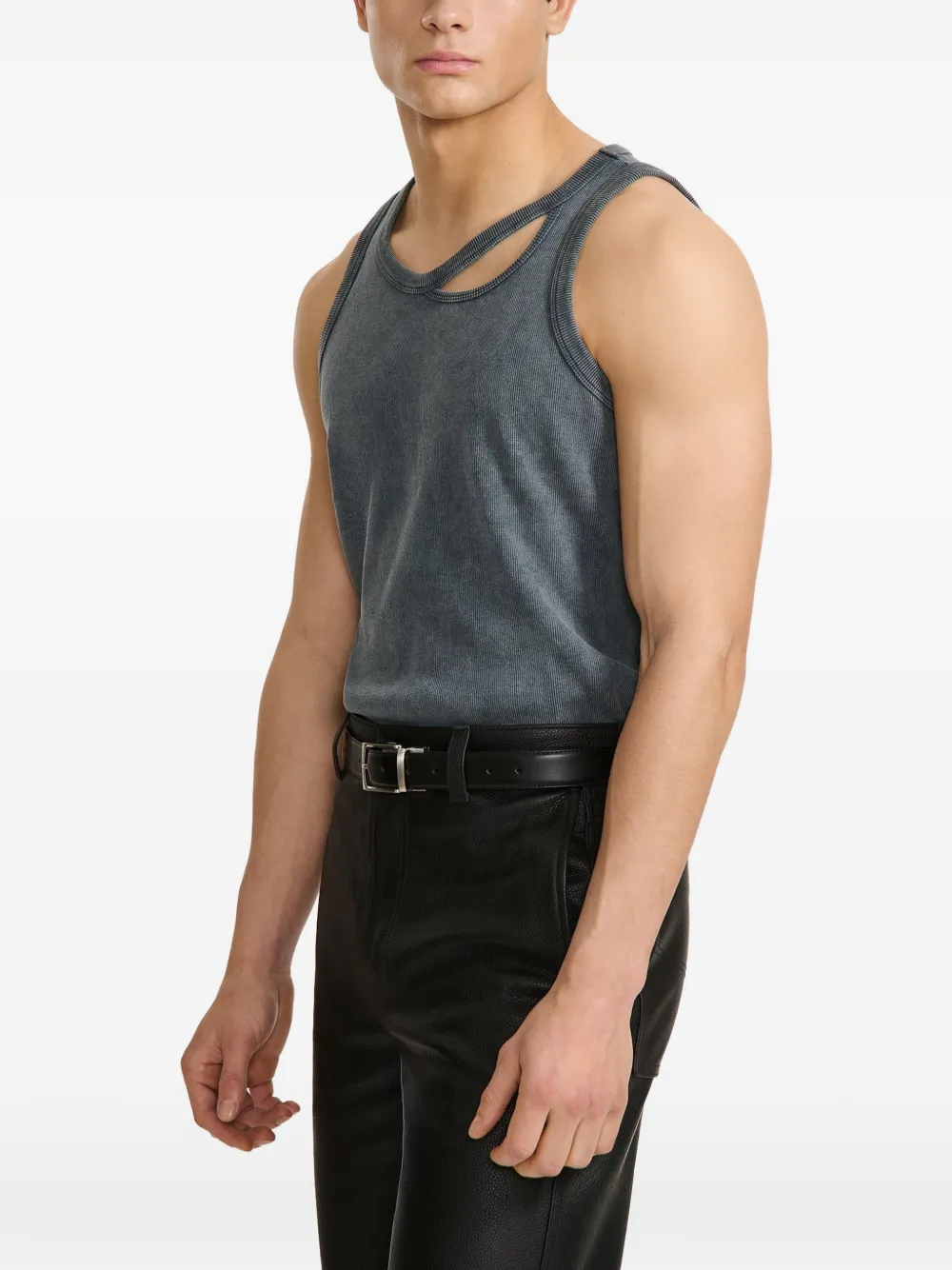 LGN LOUIS GABRIEL NOUCHI asymmetric-cutout washed-effect tank-top - Blu