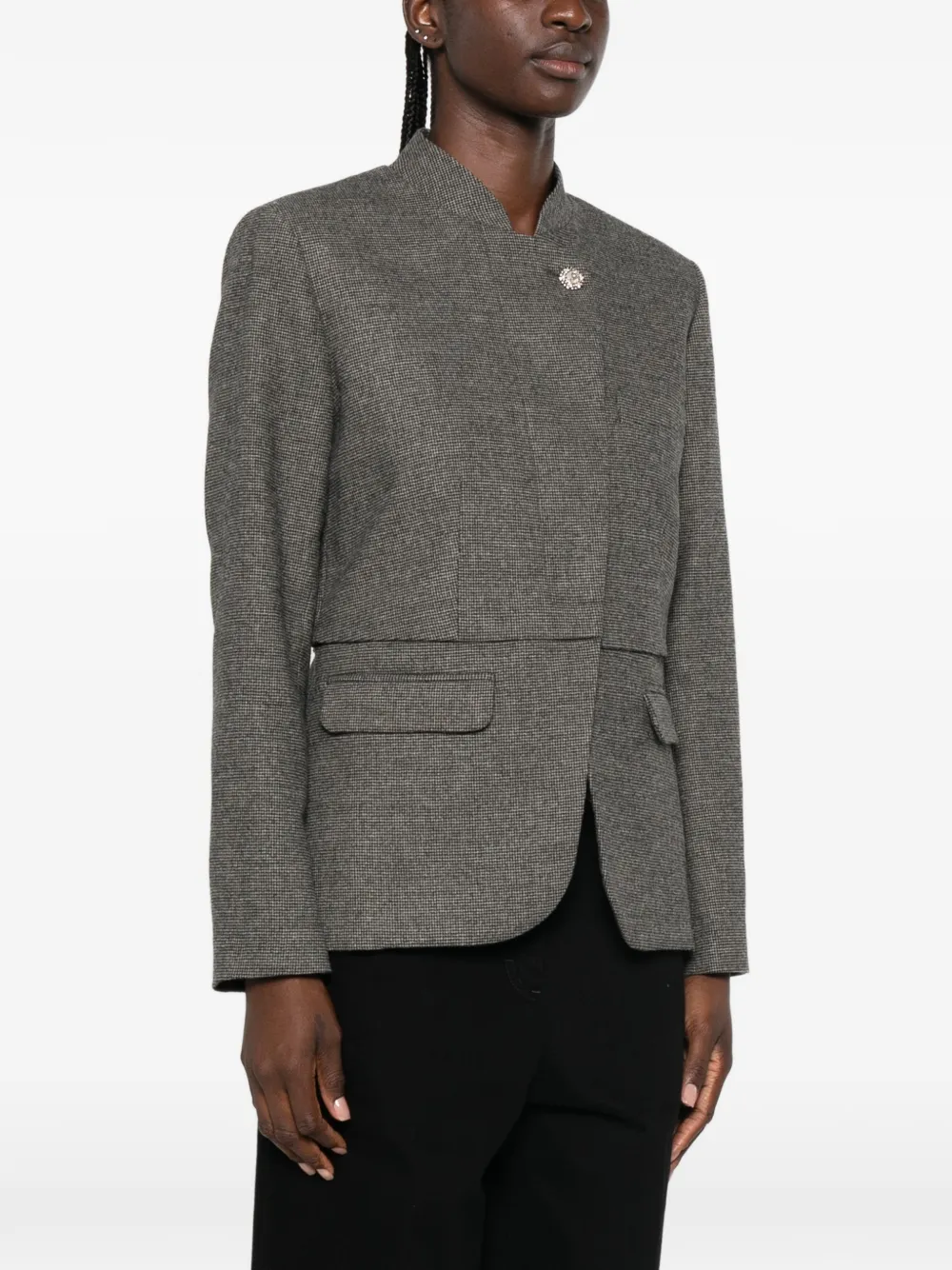 SANDRO Blazer verfraaid met kristallen en pied-de-poule print Grijs