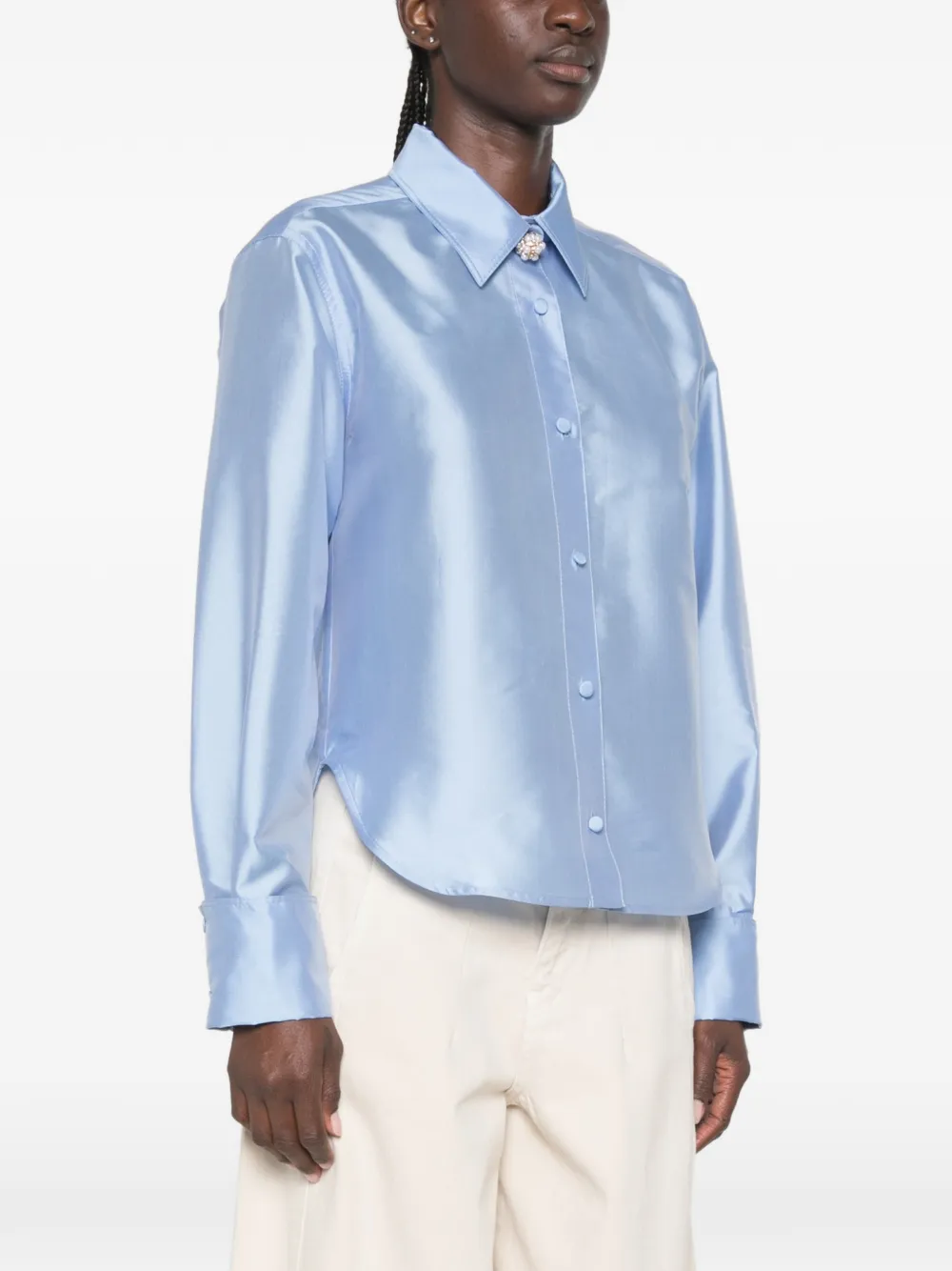 SANDRO Satijnen blouse met verfraaiing Blauw