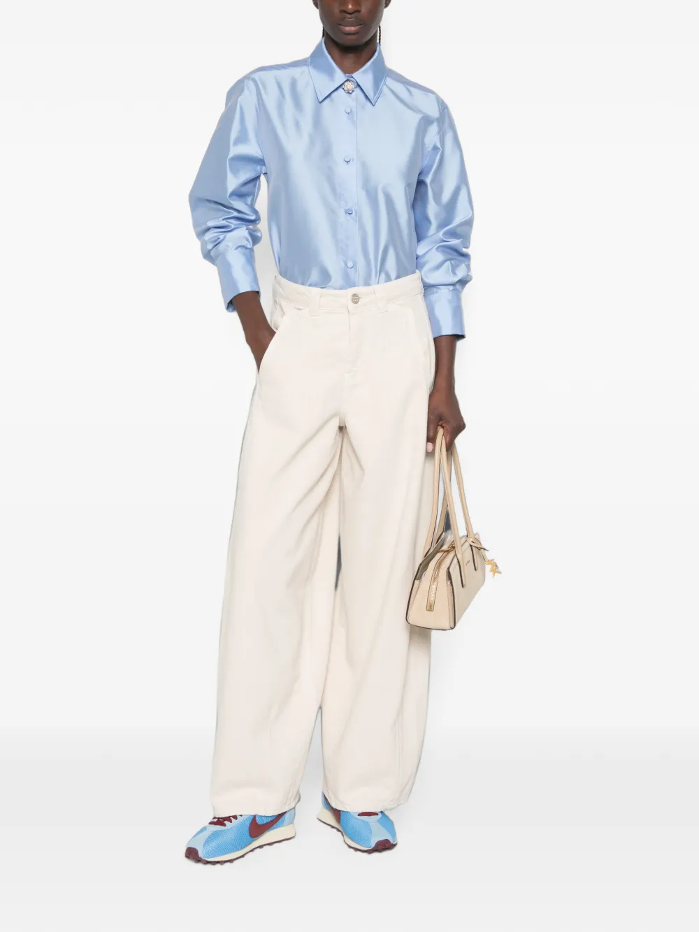 SANDRO Satijnen blouse met verfraaiing Blauw
