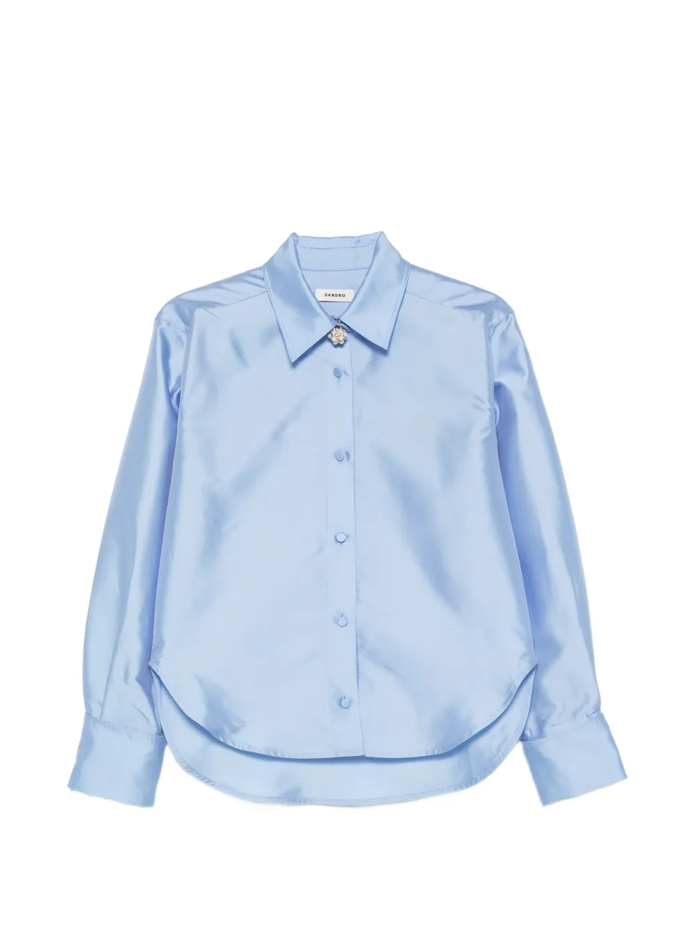 SANDRO Suzanne jewel-button satin-finish shirt - Blue