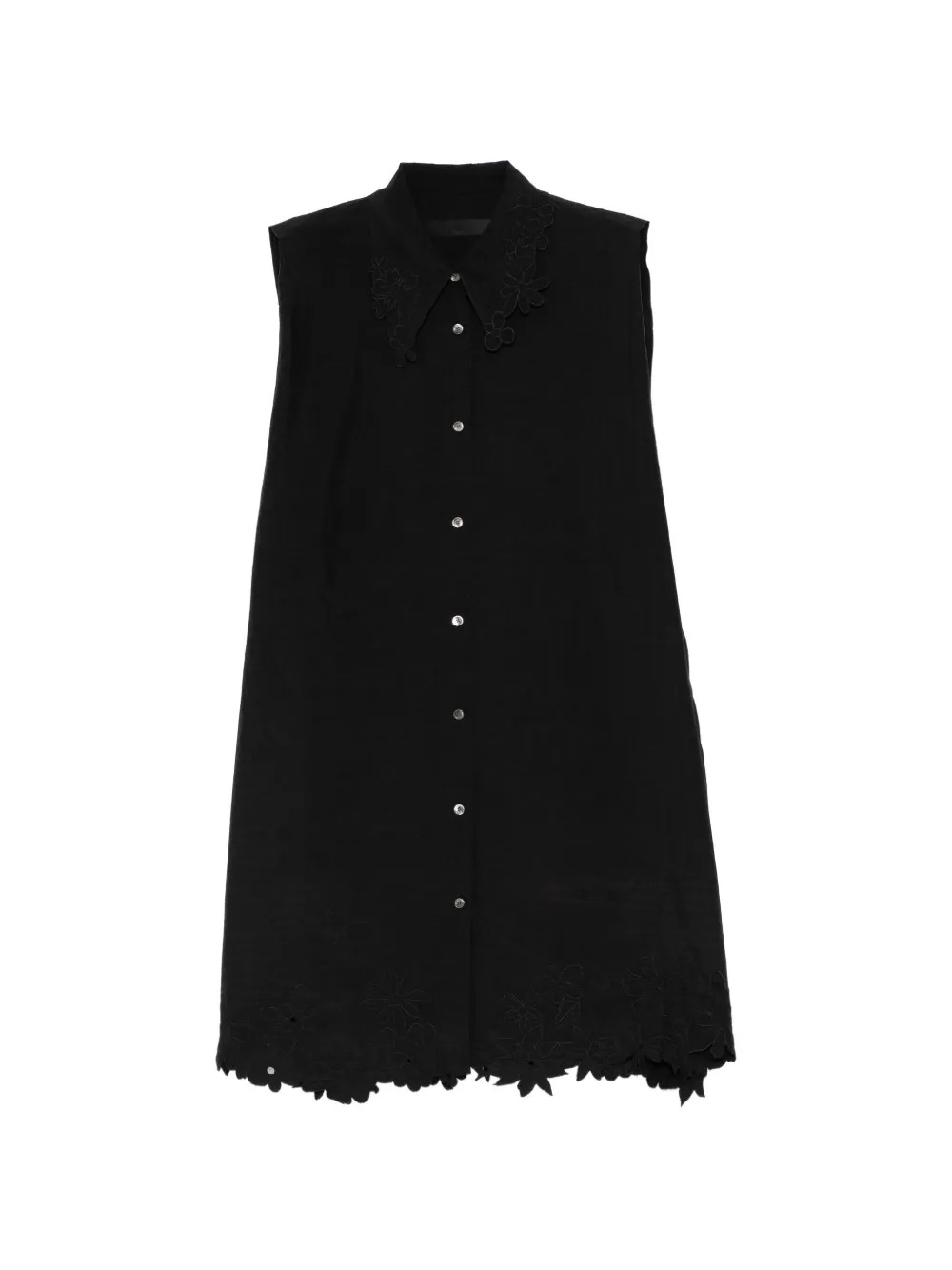 JNBY floral-embroidered crinkled-finish shirt dress - Nero