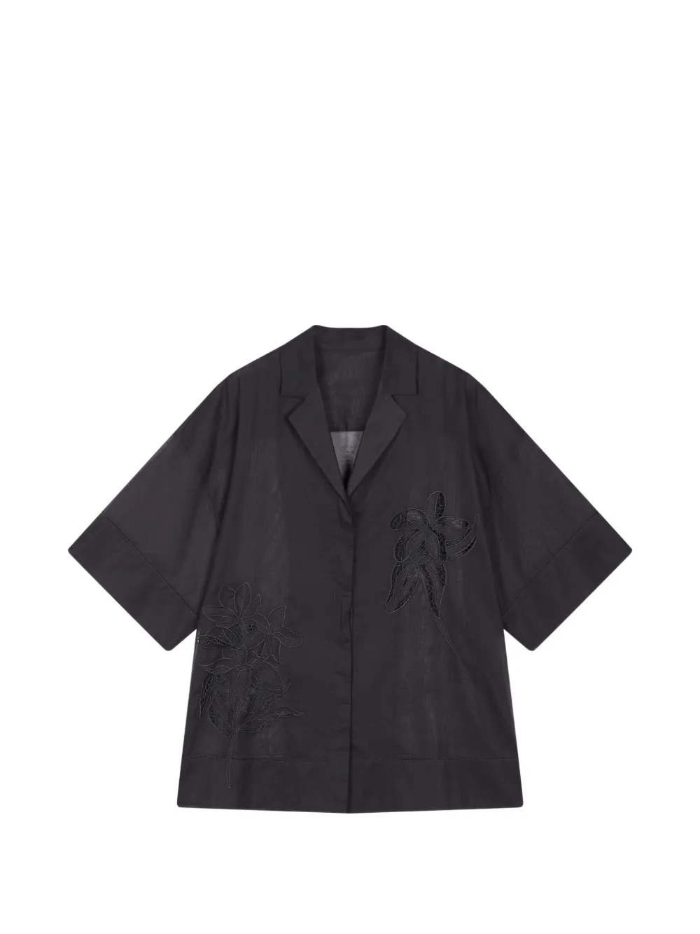LESS Hemd mit Blumenapplikation - Schwarz